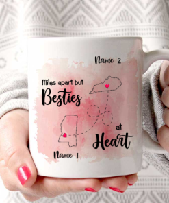 Personalized Miles Apart But Besties At Heart Ceramic 11oz Mug