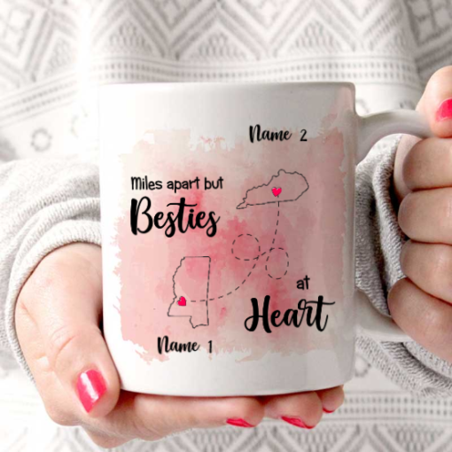 Personalized Miles Apart But Besties At Heart Ceramic 11oz Mug
