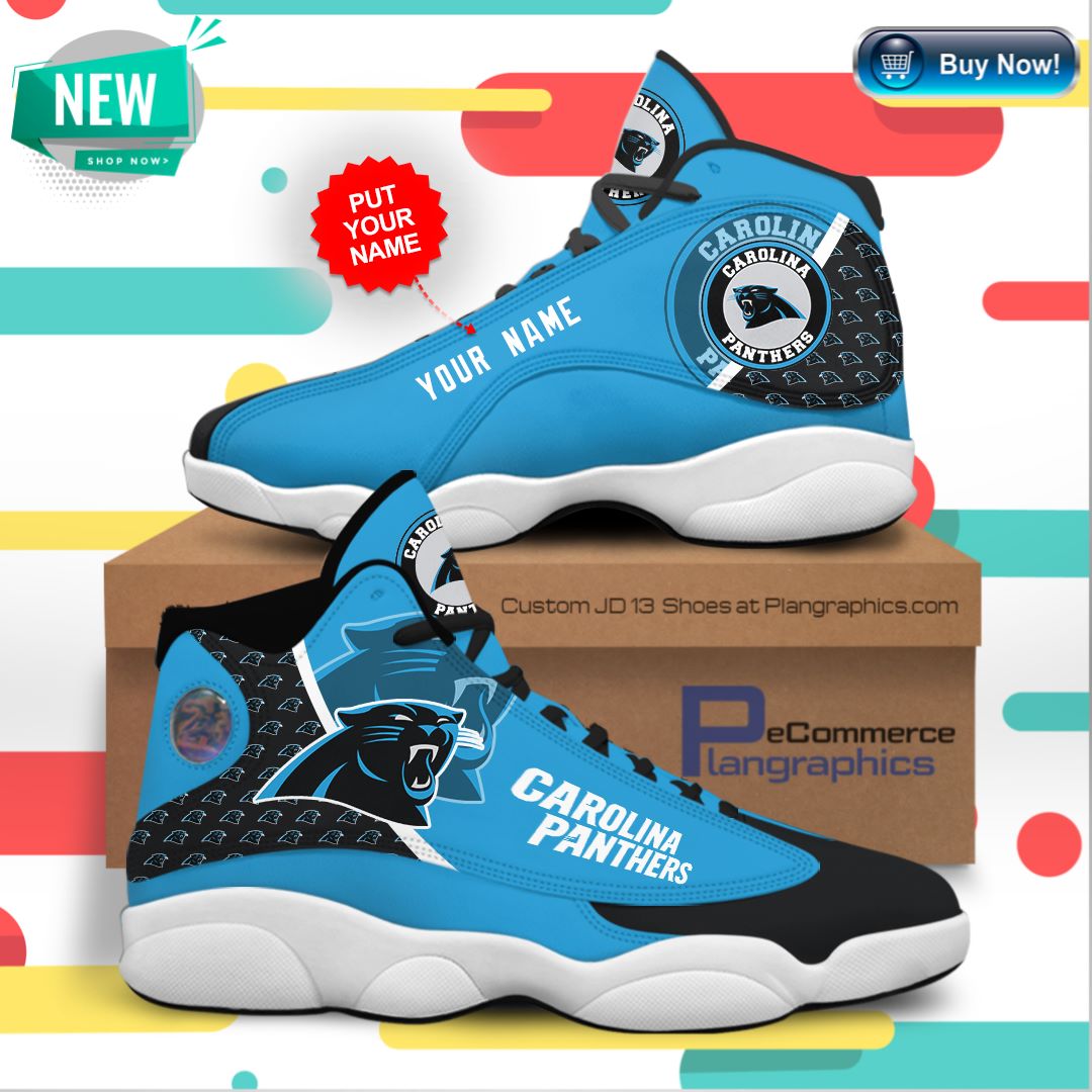 Carolina Panthers JD13 Vegan Leather Shoes Fan Personalized Hype beast Athletic Run Casual Shoes NNsh42 Carolina Panthers Air JD13 Shoes