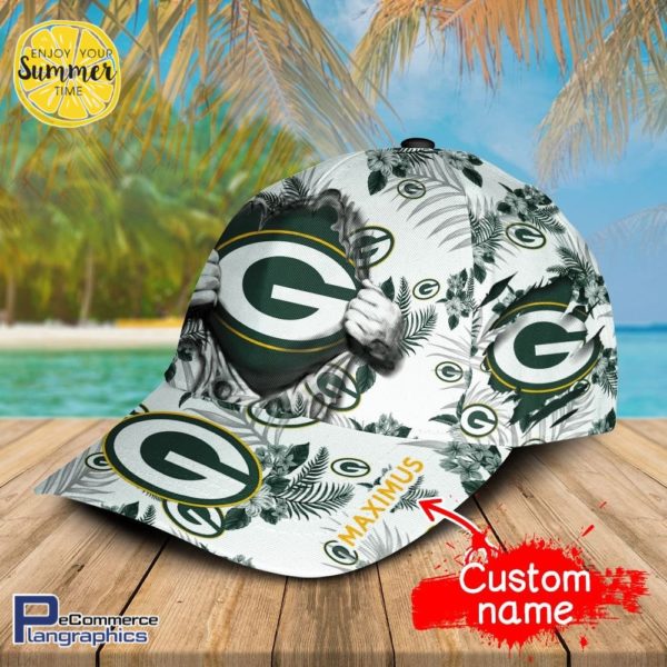 Custom Nfl Green Bay Packers All Over Print Tropical Flowers Cap Plangraphics