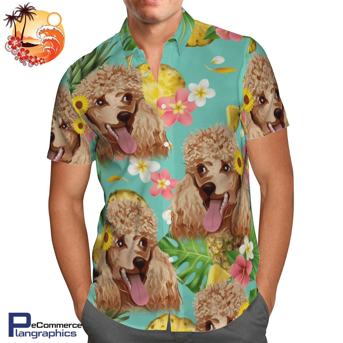 Tropical Pineapple Poodle Hawaiian Shirts - Plangraphics