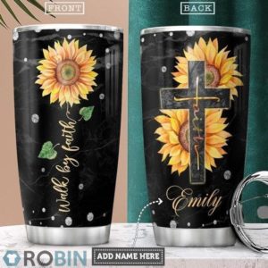 personalized walk by faith sunflower jesus tumbler