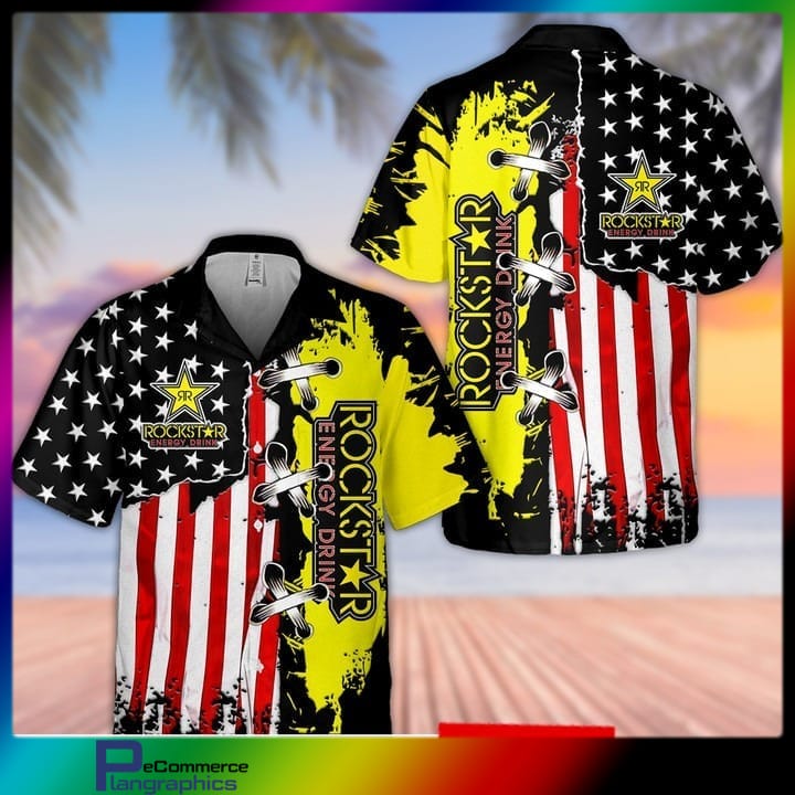 Rockstar Energy Drink American Flag Hawaiian Shirt - Plangraphics