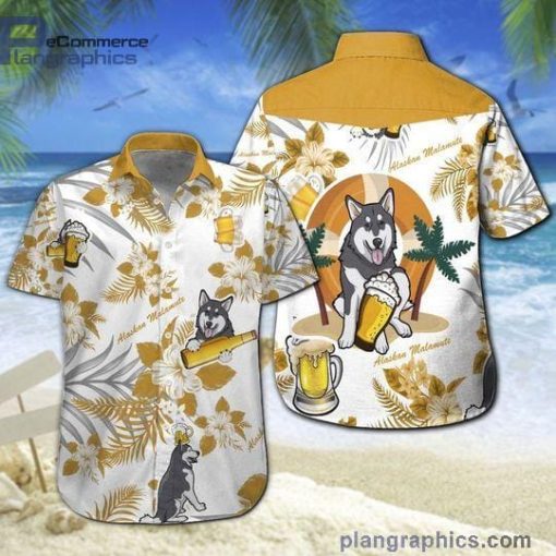 alaskan malamute beer aloha short sleeve button down hawaiian shirt 2 uWD52
