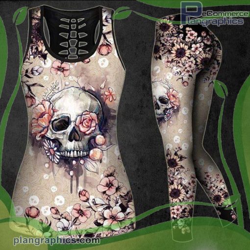 amazing skull and flower tank top legging set dYhu2