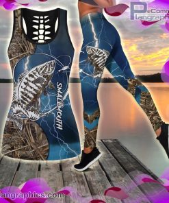 bass fishing tattoo blue tank top legging set NbyHt