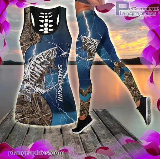 bass fishing tattoo blue tank top legging set NbyHt