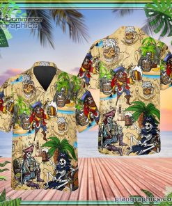 beach party pirates captain skeleton beer skull short sleeve button down hawaiian shirt 149 TR2Ta