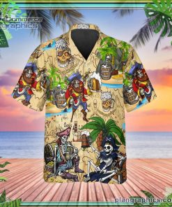beach party pirates captain skeleton beer skull short sleeve button down hawaiian shirt 287 Bzkz9