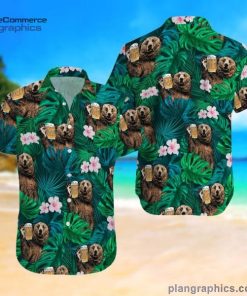 bear and beer tropical aloha short sleeve button down hawaiian shirt 10 I4X4U