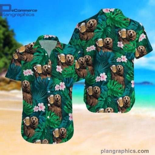 bear and beer tropical aloha short sleeve button down hawaiian shirt 10 I4X4U