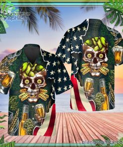 beer skull us flag short sleeve button down hawaiian shirt 148 fktSU