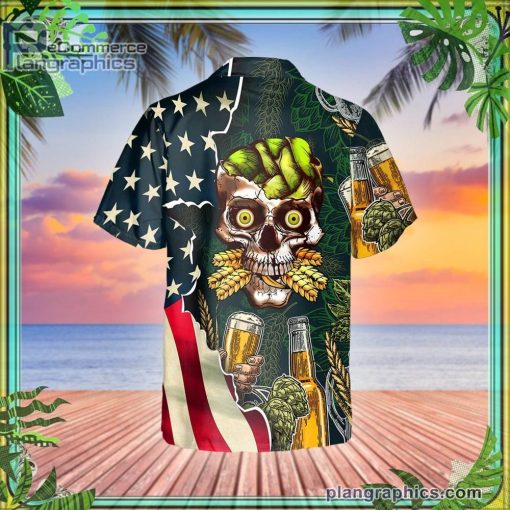 beer skull us flag short sleeve button down hawaiian shirt 432 IeDn1