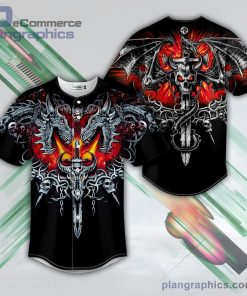 black dragon sword fire skull baseball jersey pl680784 Pp8Cm