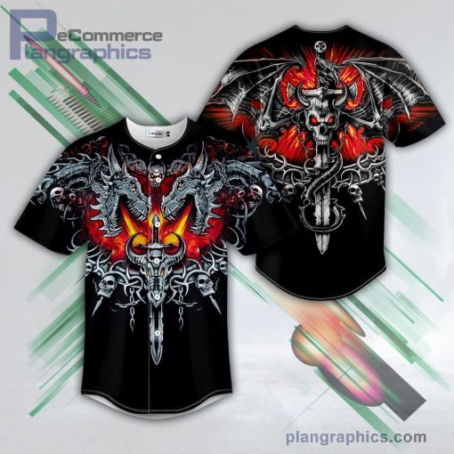 black dragon sword fire skull baseball jersey pl680784 Pp8Cm