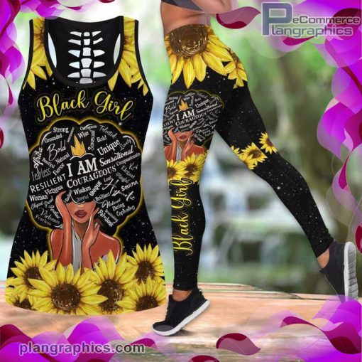 black is beautiful sunflower tank top legging set HY0J9
