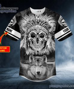 black white wolf n native skull custom baseball jersey 381 Cun7A