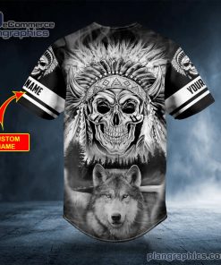 black white wolf n native skull custom baseball jersey 577 oOWTd