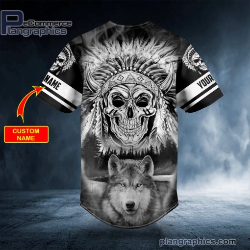 black white wolf n native skull custom baseball jersey 577 oOWTd