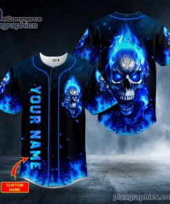blue flaming biohazard tribal metal skull custom baseball jersey 178 7Vj7n