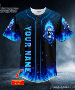 blue flaming biohazard tribal metal skull custom baseball jersey 374 0ZgJt