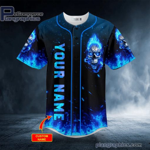 blue flaming biohazard tribal metal skull custom baseball jersey 374 0ZgJt