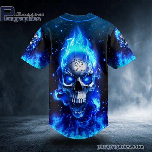 blue flaming biohazard tribal metal skull custom baseball jersey 570 MHeJ5