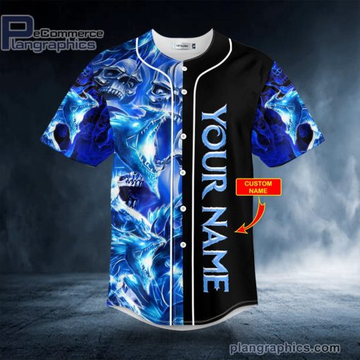 blue liquid skull custom baseball jersey 372 YnNg2