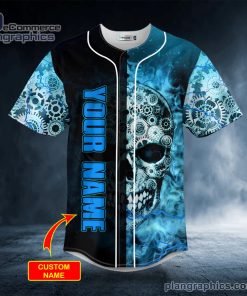 blue mechanism gear skull custom baseball jersey 567 j8RuT