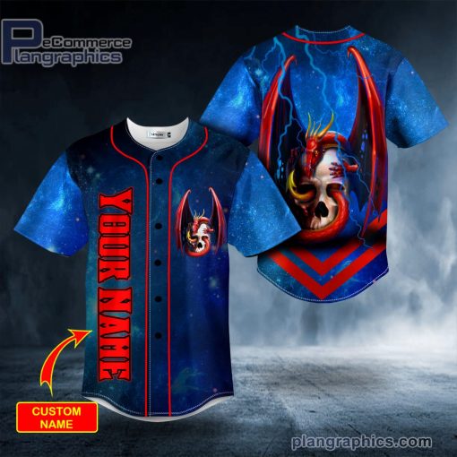 blue tentacle dragon skull custom baseball jersey 174 EnKj0