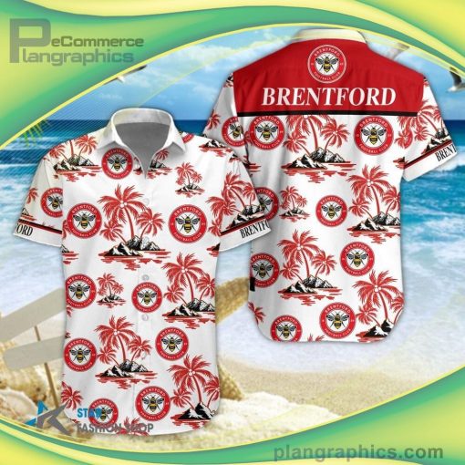brentford fc 3d short sleeve button down shirt and hawaiian short 109 ira54
