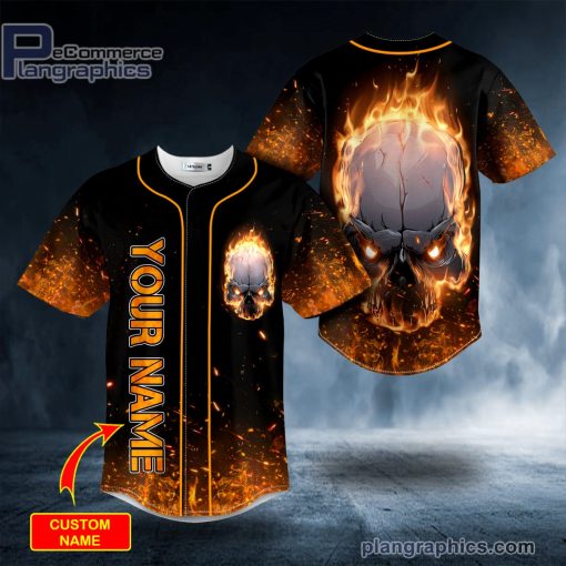 burning angry skull custom baseball jersey 159 Qzf7f
