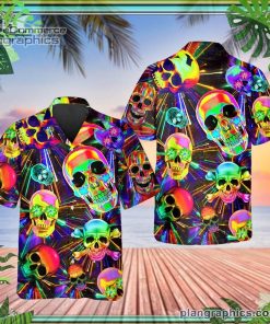 color summer vibes skull short sleeve button down hawaiian shirt 134 DiOei