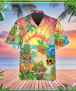 colorful pineapple skull short sleeve button down hawaiian shirt 267 kRd8z