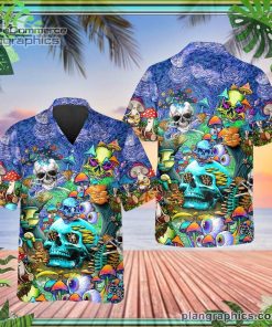 colorful psychedelic trippy skull short sleeve button down hawaiian shirt 127 8WVj5