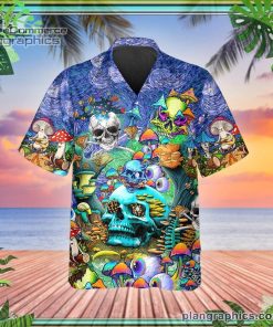 colorful psychedelic trippy skull short sleeve button down hawaiian shirt 266 Pltg8