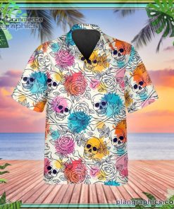 colorful roses crossbones skull short sleeve button down hawaiian shirt 265 eZKgb