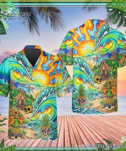 colorful skull village short sleeve button down hawaiian shirt 124 eKswb