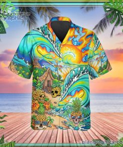 colorful skull village short sleeve button down hawaiian shirt 263 wqaaJ