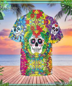colorful sugar skull short sleeve button down hawaiian shirt 262 eLYtl