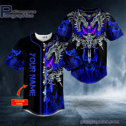 dark blue dragon with skull sword custom baseball jersey 156 tuwWB