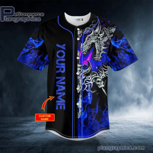 dark blue dragon with skull sword custom baseball jersey 352 qq0T7
