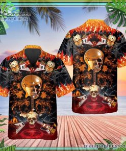 electric guitar skull short sleeve button down hawaiian shirt 117 rFWrX