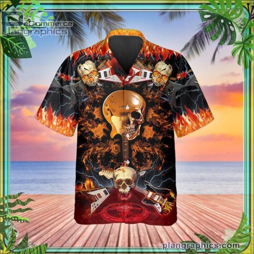 electric guitar skull short sleeve button down hawaiian shirt 256 c0gjN