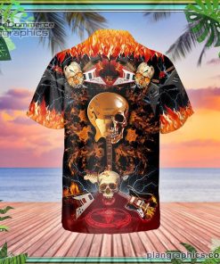 electric guitar skull short sleeve button down hawaiian shirt 403 0a8mt