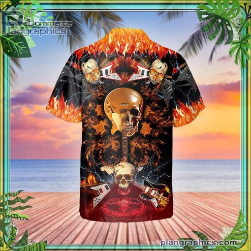 electric guitar skull short sleeve button down hawaiian shirt 403 0a8mt