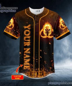 fire biohazard skull custom baseball jersey 342 C59Uu