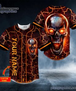 fire metallic biohazard skull custom baseball jersey 142 GjXtq