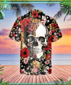 happy summer flowers grinning skull short sleeve button down hawaiian shirt 366 AcqKL