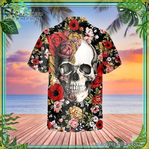 happy summer flowers grinning skull short sleeve button down hawaiian shirt 366 AcqKL